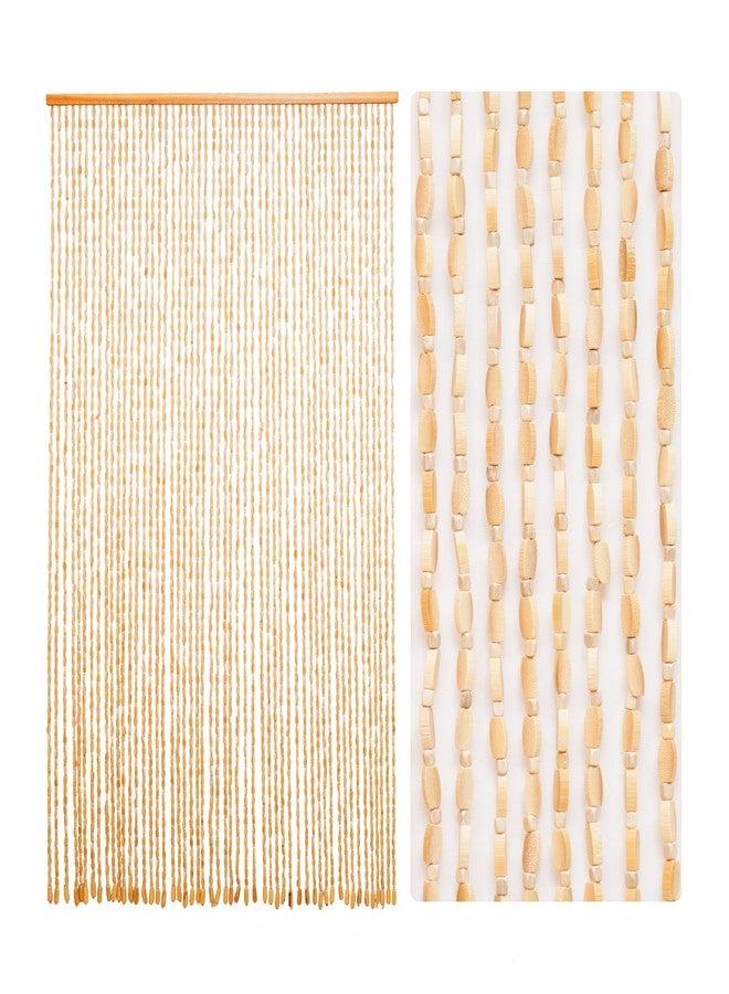 Ezcasch 52 Strands 35.4" x 79" Bamboo and Wood Beaded Curtain for Doorway Handmade Natural Doorway Beads Bohemian Bamboo and Wooden Room Devider Hanging Boho Beaded Curtain,Beige - Image 1